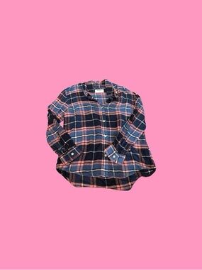 Old Navy Girls Navy and Pink Plaid Button-Down Shirt